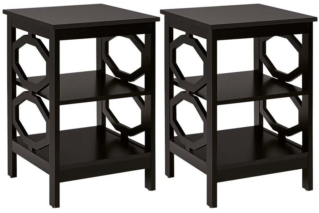 2 x Mesas de cabeceira 3 camadas decoração de mesa lateral em formato ômega mesa lateral para sofá quarto sala corredor 40 x 40 x 61 cm Castanho