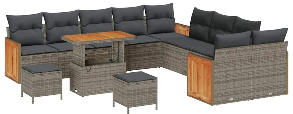 Conjunto de Sofá de Jardim vidaXL de 13 Peças com Almofadas Cinza Ratt
