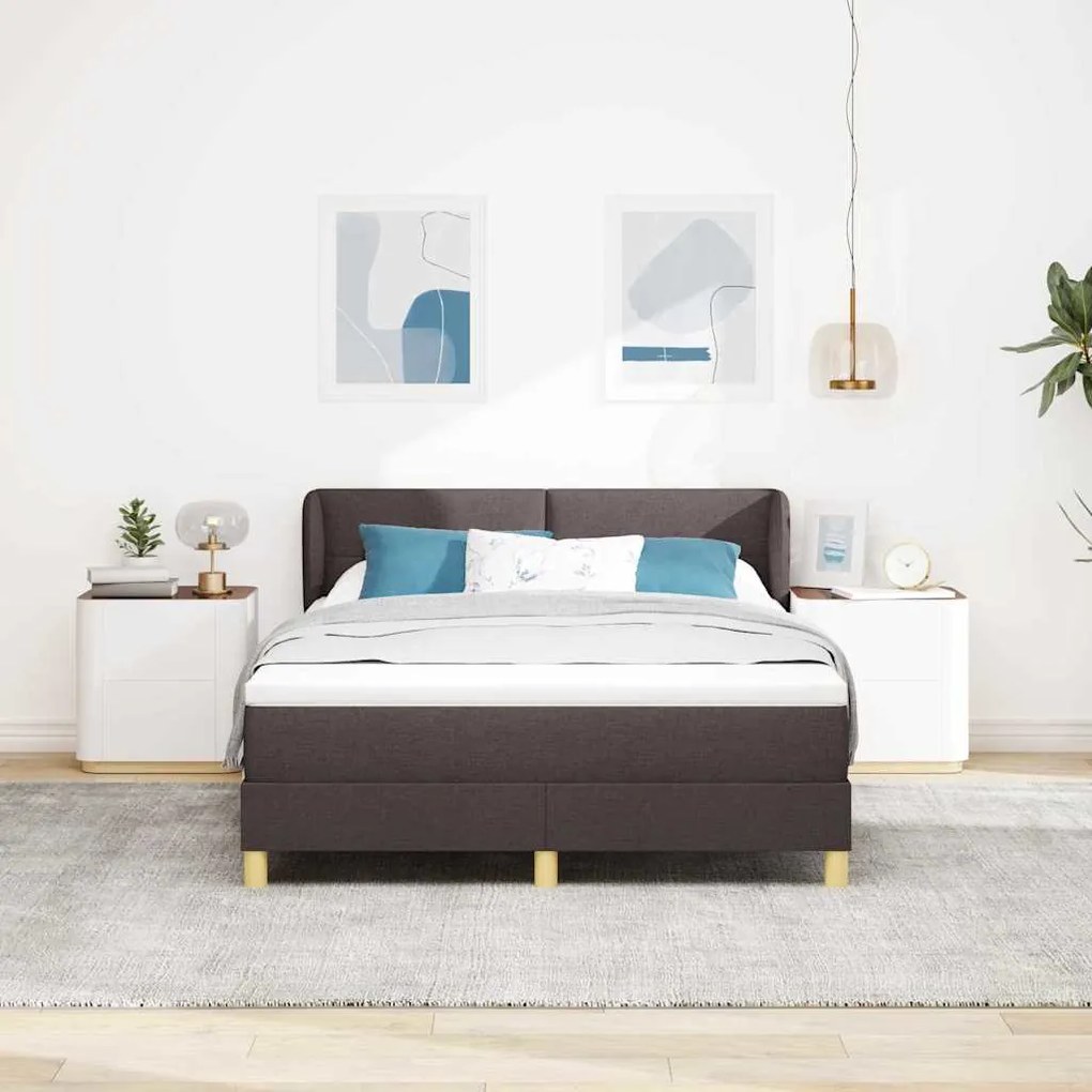 Cama Box com Colchão vidaXL - Castanho Escuro, 140x200 cm, Tecido