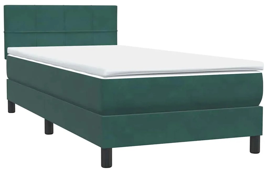Cama com molas/colchão 90x220 cm veludo verde-escuro