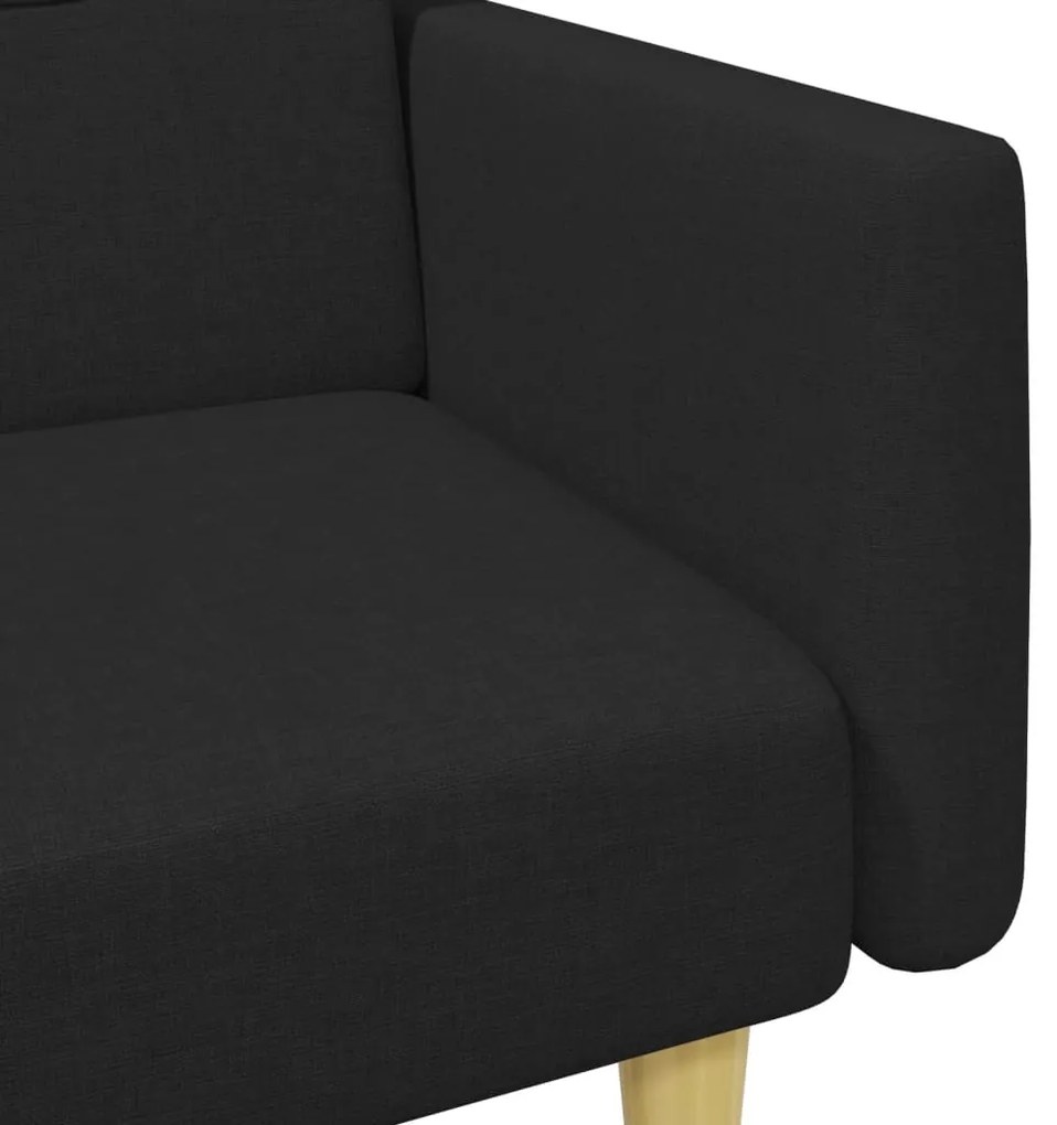Sofá-cama de 2 lugares com apoio de pés tecido preto