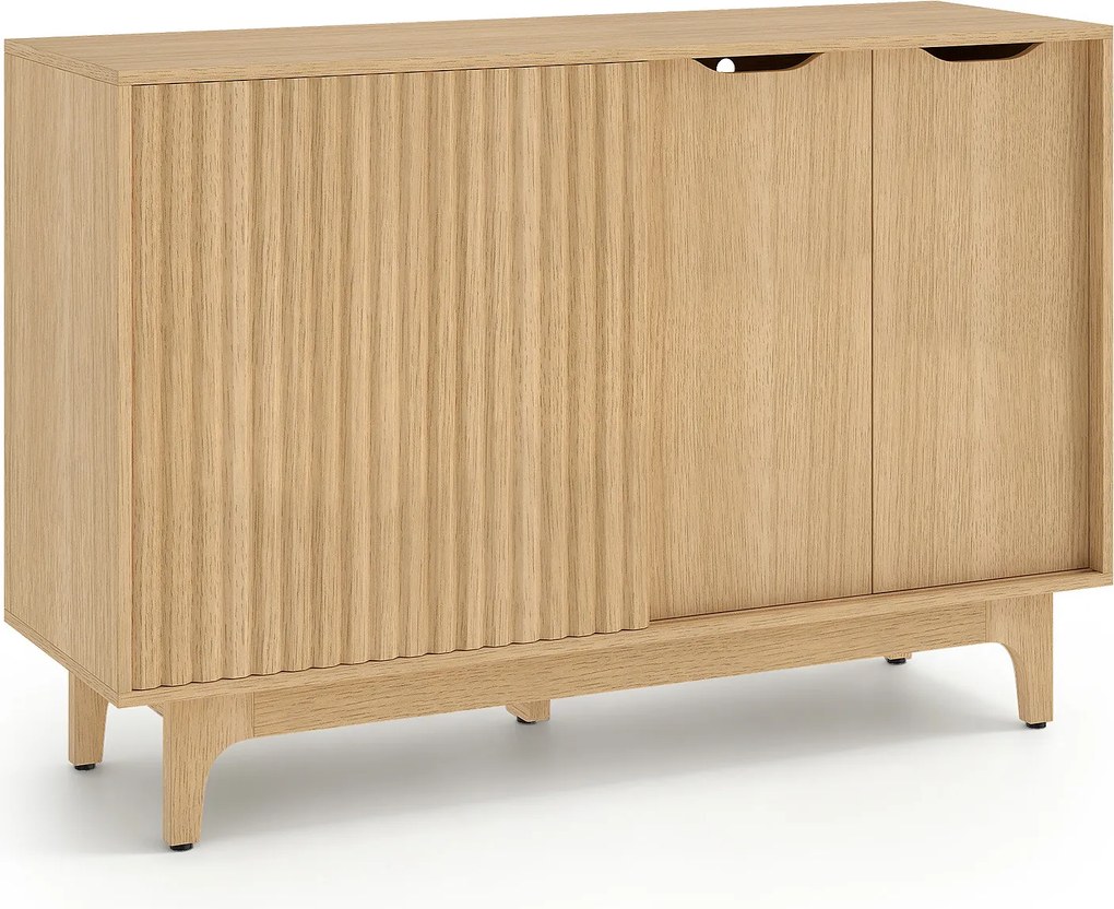 Aparador de Sala de Jantar, 119 x 40 x 80 cm, Portas de Correr Caneladas, Cor Natural