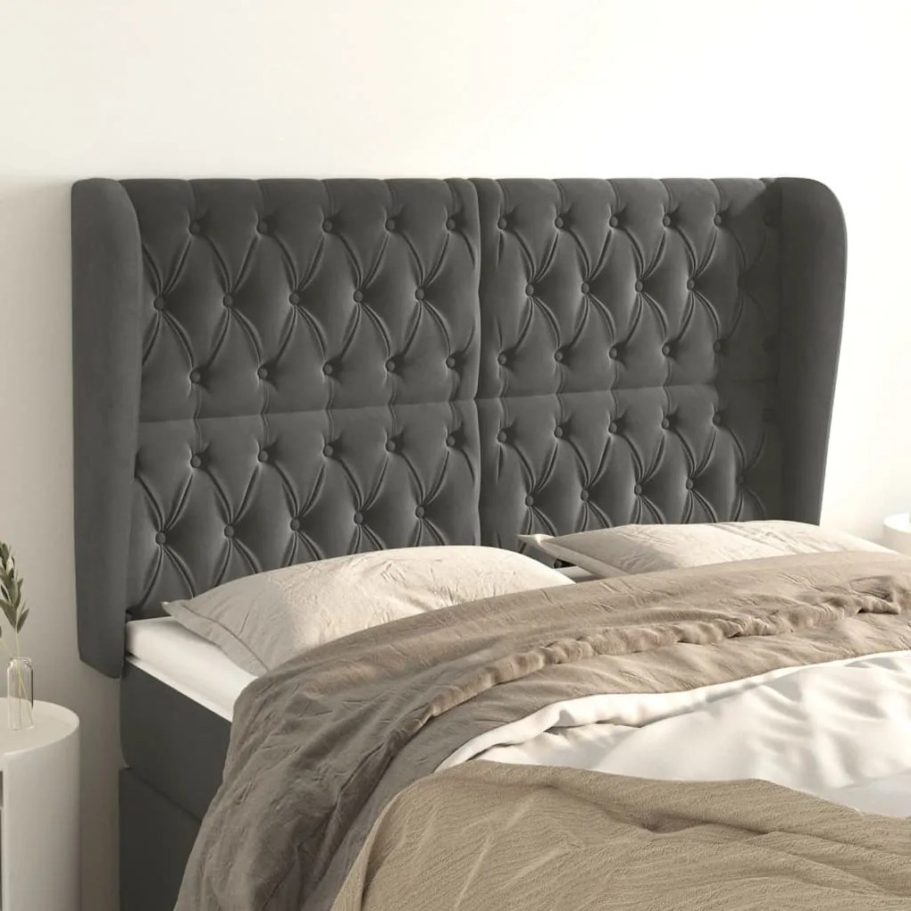 Cabeceira cama c/ abas veludo 147x23x118/128 cm cinzento-escuro