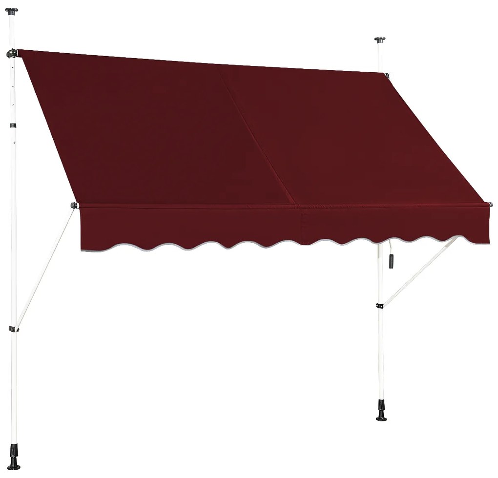 Toldo Telescópico e Retrátil 250 cm Resistente aos Raios UV Impermeável com Manivela Altura Regulável para Janela Varanda Jardim Vermelho