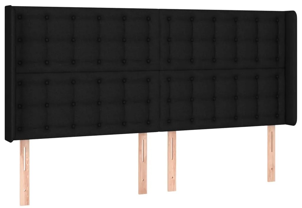 Cabeceira de cama c/ luzes LED tecido 203x16x118/128 cm preto