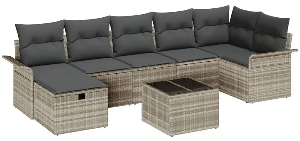 Conjunto de sofá para jardim com 8 peças e almofadas cinzas claras em
