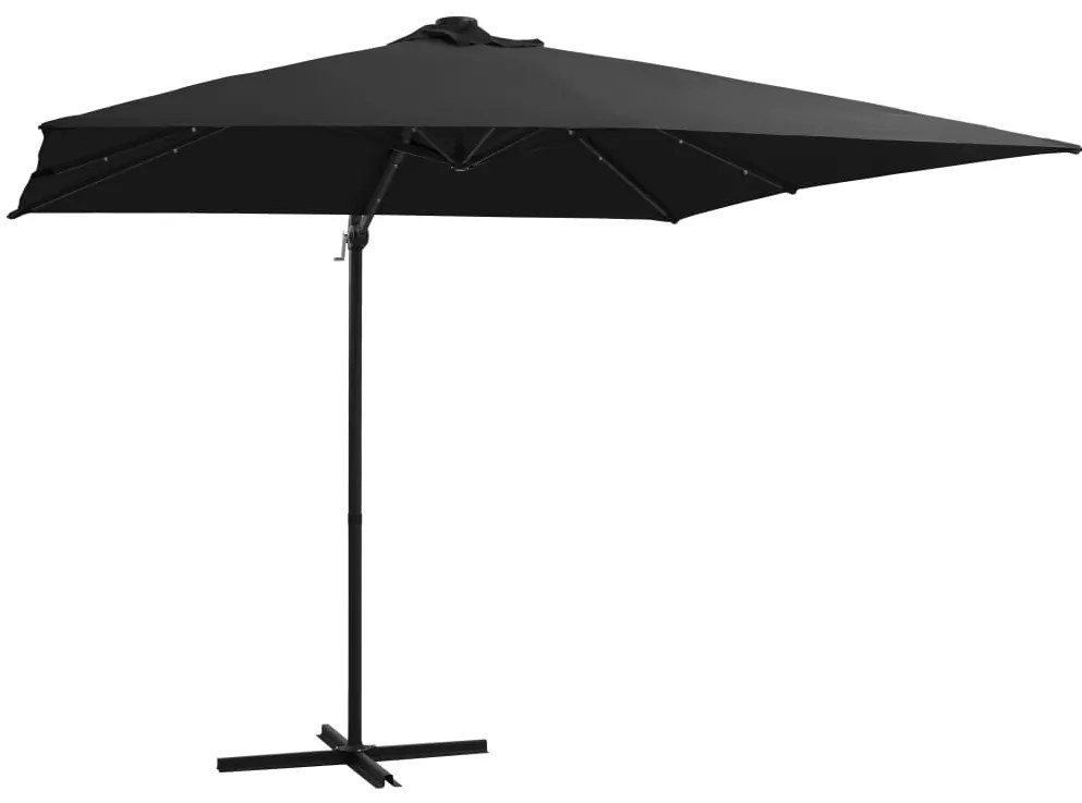 Guarda-sol cantilever c/ luzes LED e poste aço 250x250 cm preto