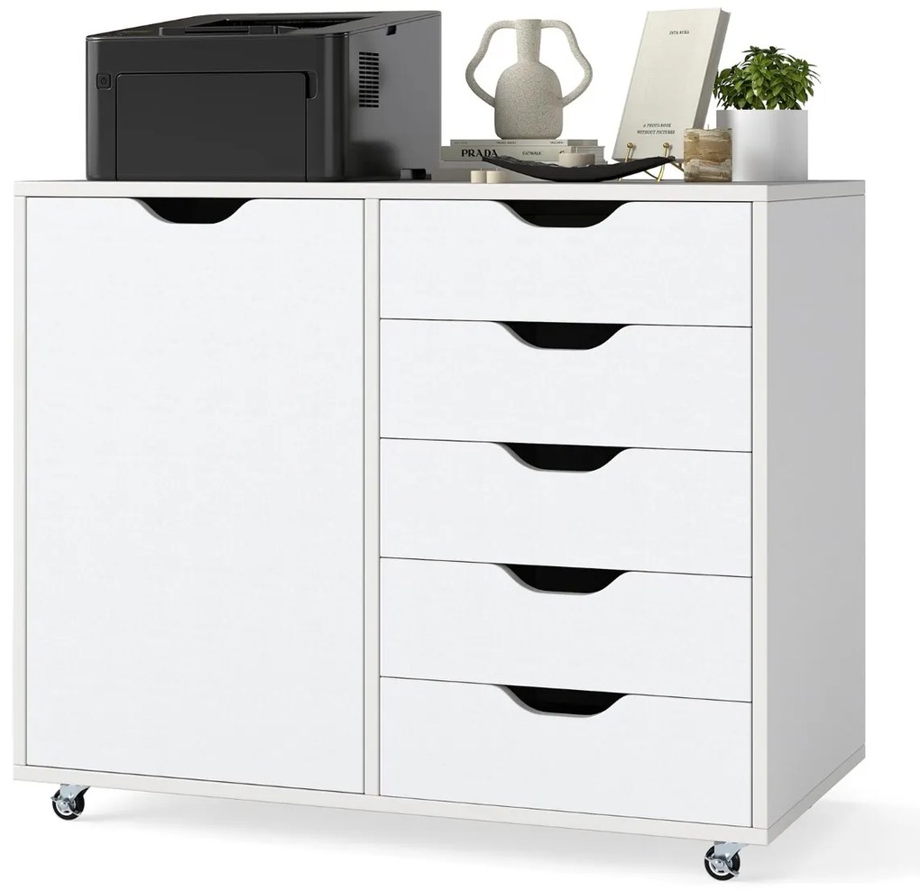 Arquivo escritório 78 x 40 x 65 cm com 5 gavetas com 4 rodas giratórias Branco