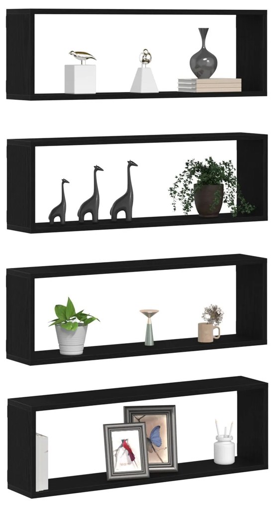 Prateleiras de Parede vidaXL 4 pcs Carvalho Preto 80x15x26 cm Madeira