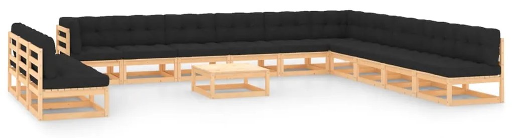 14 pcs conj. lounge jardim c/ almofadões antracite pinho maciço