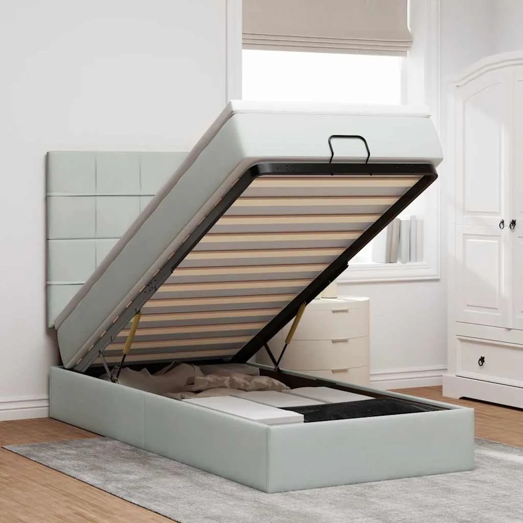 vidaXL Estrutura cama otomana colchões 90x200 cm veludo cinzento claro