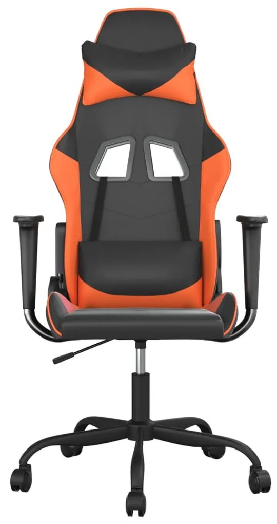 Cadeira gaming massagens couro artificial preto e laranja