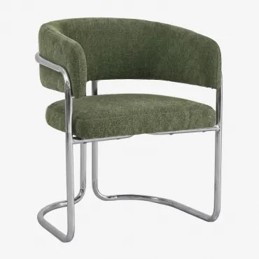 Cadeira De Jantar Com Braços Estofada E Em Ferro Zantria Chenille Verde Sálvia - Sklum