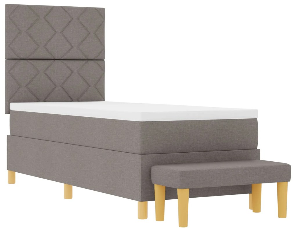 Cama Box Spring com Colchão & Banco Taupe 80x200 cm Tecido