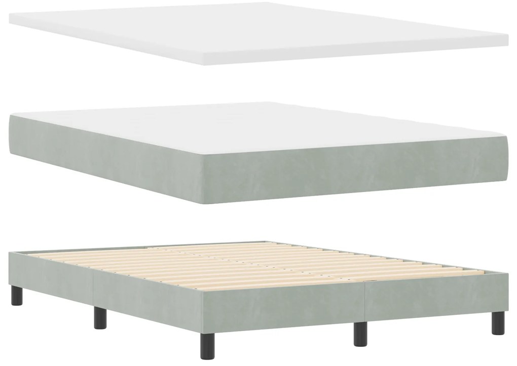 Cama Box Spring vidaXL com Colchão Cinza Claro 140x200 cm Veludo