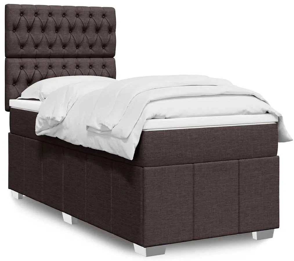 vidaXL Cama com molas/colchão 90x200 cm tecido castanho-escuro