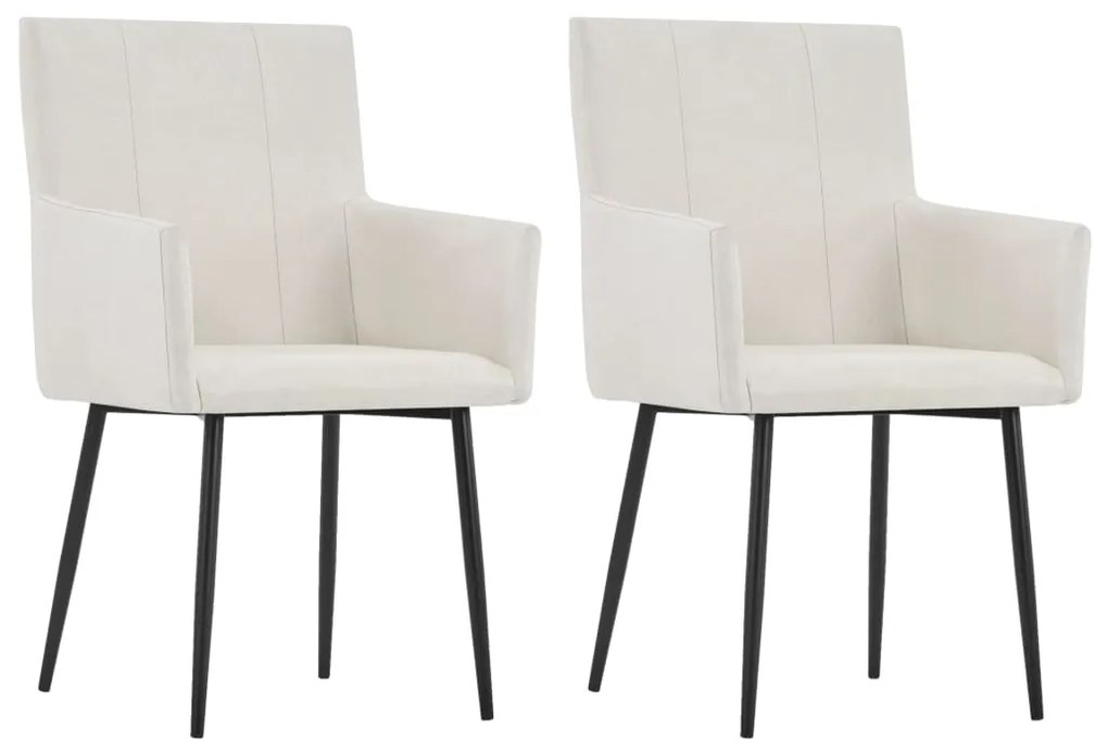 vidaXL Cadeiras de jantar c/ braços 2 pcs tecido cor creme