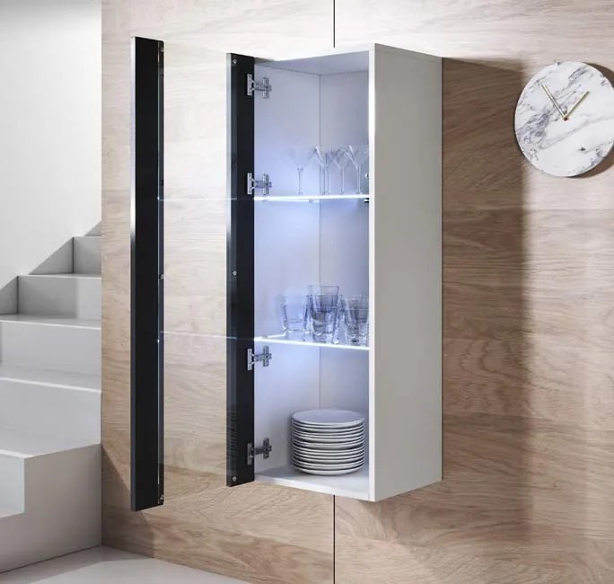 Vitrine de Parede Soutelo – 40x126 cm – Branco e Preto com LED Azul –