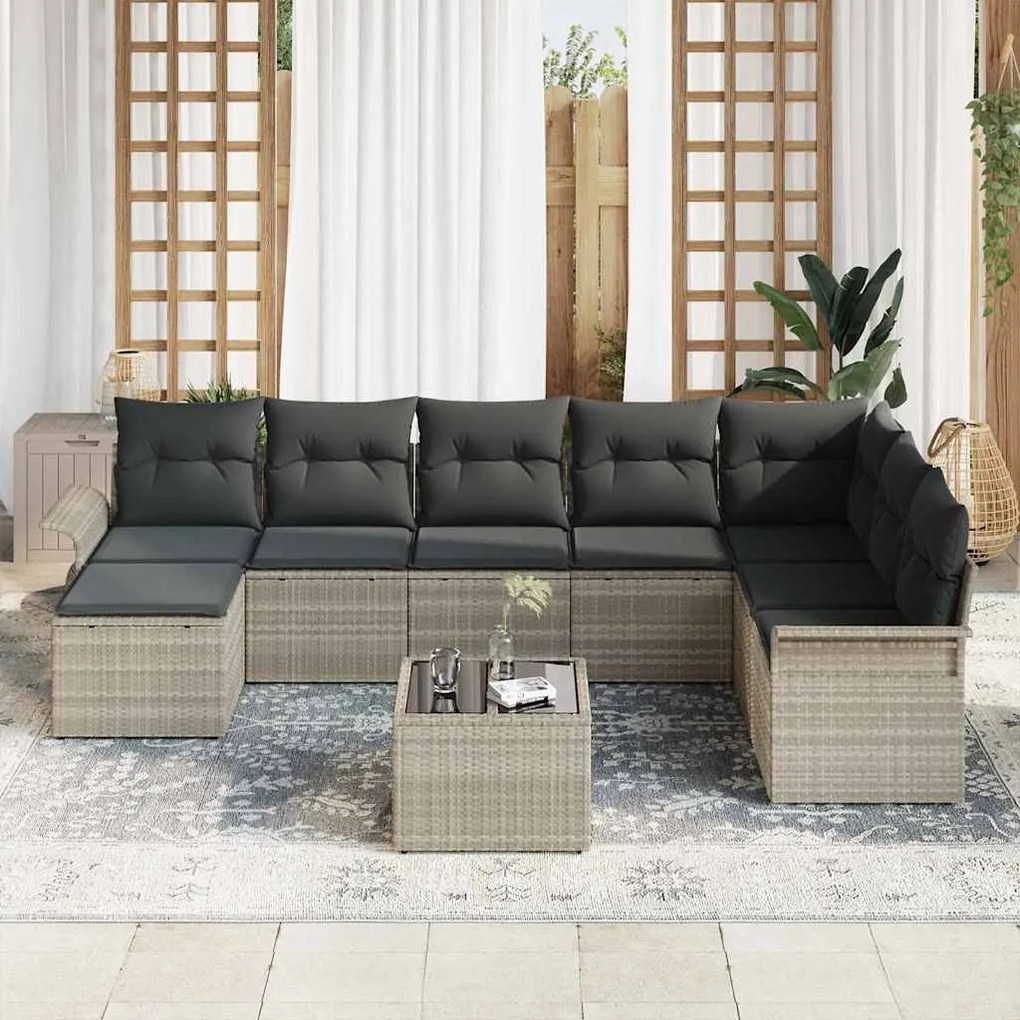 Sofá de Jardim de 9 peças com almofadas cinza