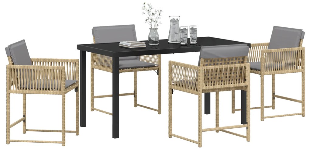 Conjunto de Jantar de Jardim com Almofadas Bege Rattan Sintético