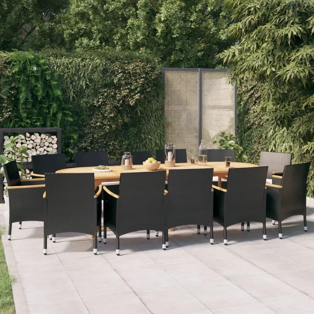 vidaXL Conjunto de jantar para jardim com almofadões 13 pcs preto