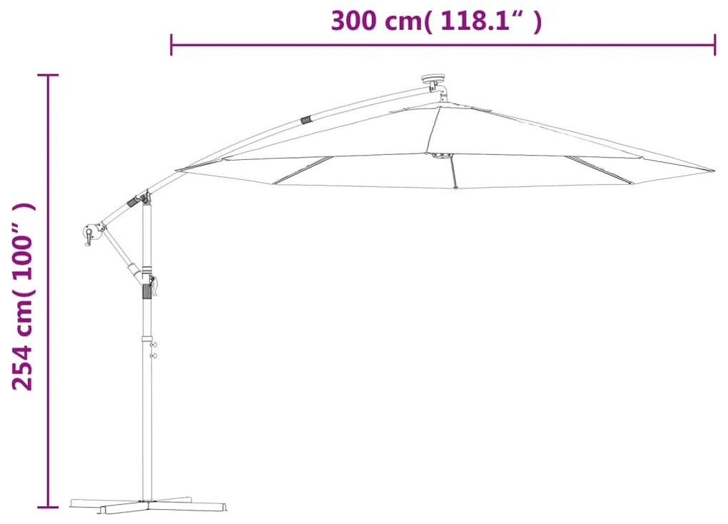 Guarda-sol cantilever de jardim luzes LED/poste aço terracotta