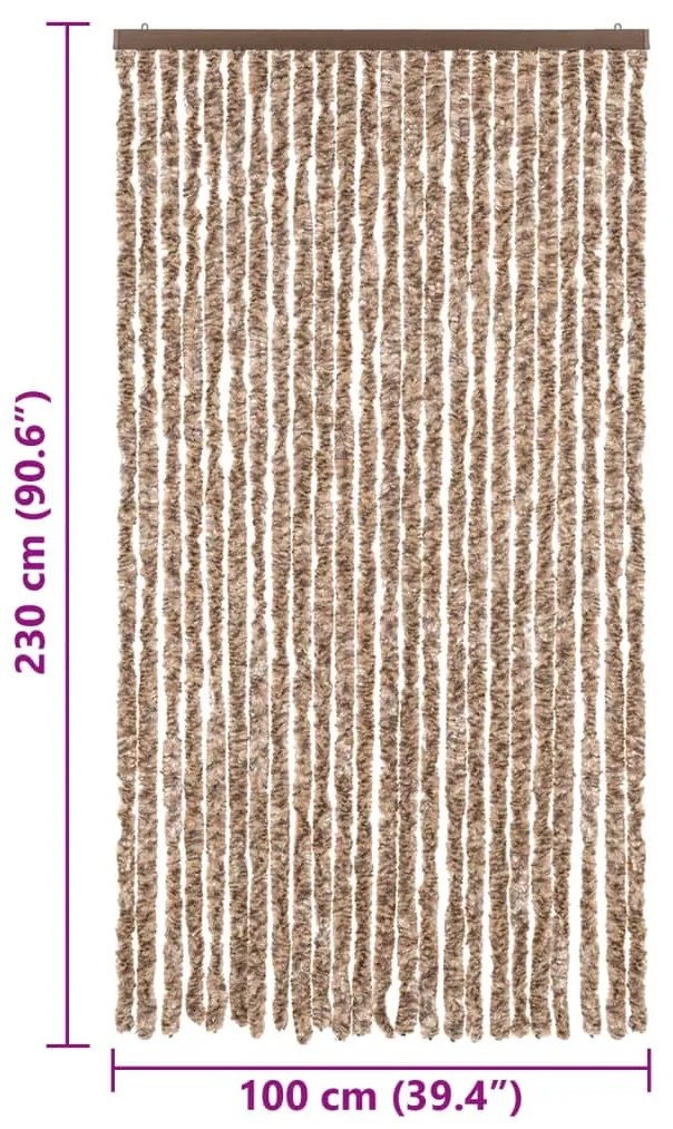 Cortina anti-insetos 100x230 cm chenille bege e castanho-escuro