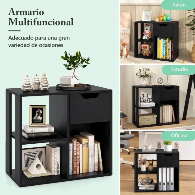 Estante de 3 cubos com gaveta  60 x 30 x 53 cm moderna e simples Preta