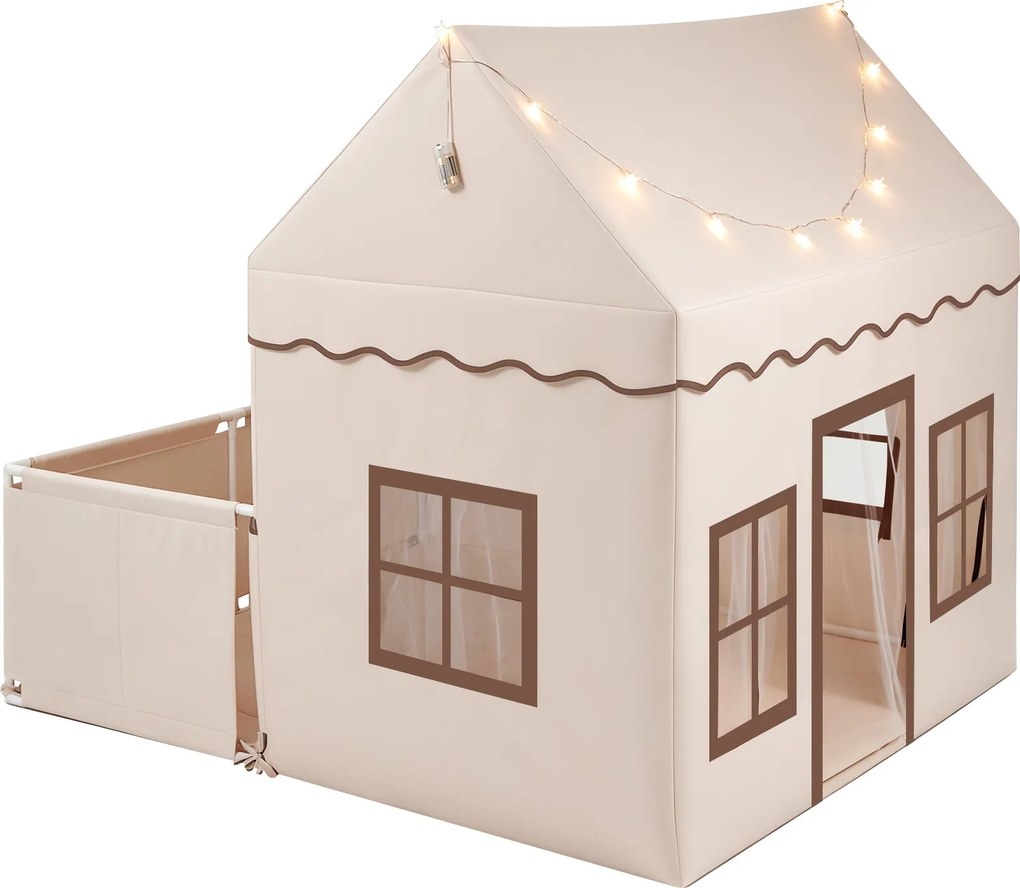 Tenda de Jogos Infantil com Parque 2 em 1, 162,5 x 139 x 140 cm, Tapete Removível, Bege