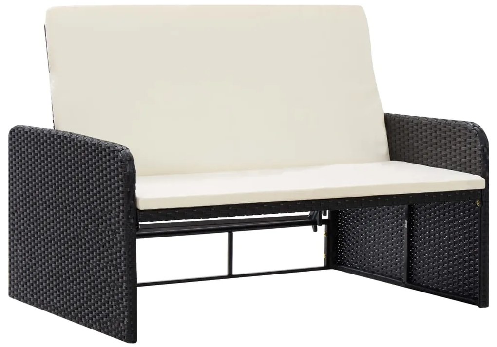 2 pcs conjunto lounge de jardim c/ almofadões vime PE preto