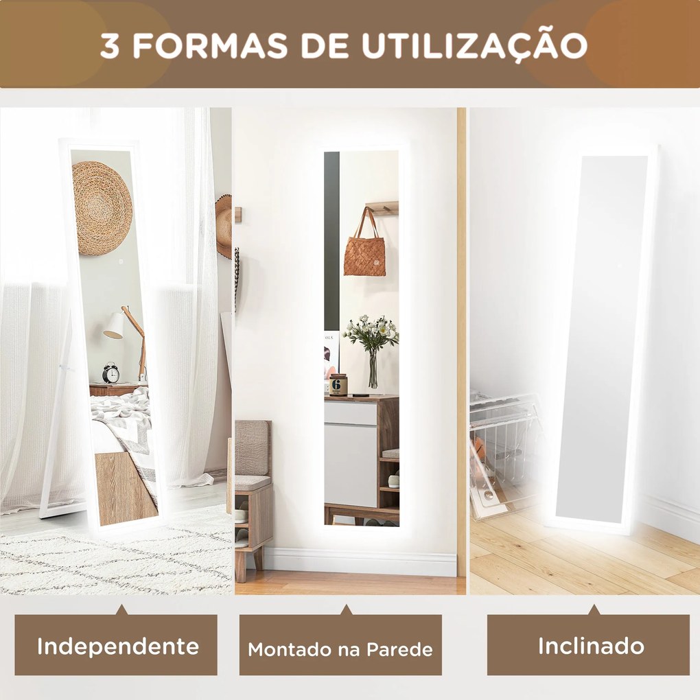Espelho de Pé com Luz LED 40x160 cm Espelho de Corpo Inteiro com Ilumi