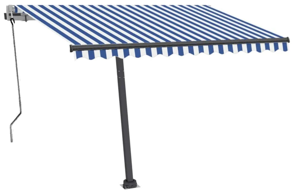 Toldo automático LED e sensor de vento 300x250 cm azul e branco