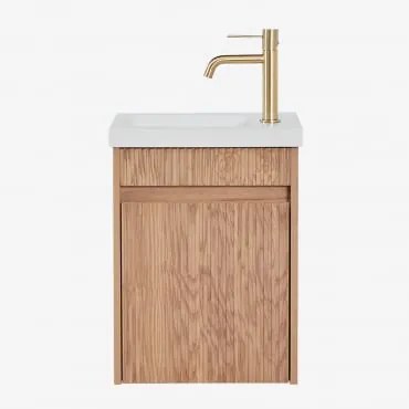 Conjunto De Móvel De Casa De Banho Suspenso Em Madeira Com Lavatório Integrado Narek Castanho Fresno & Sem Espelho & Dourado - Sklum