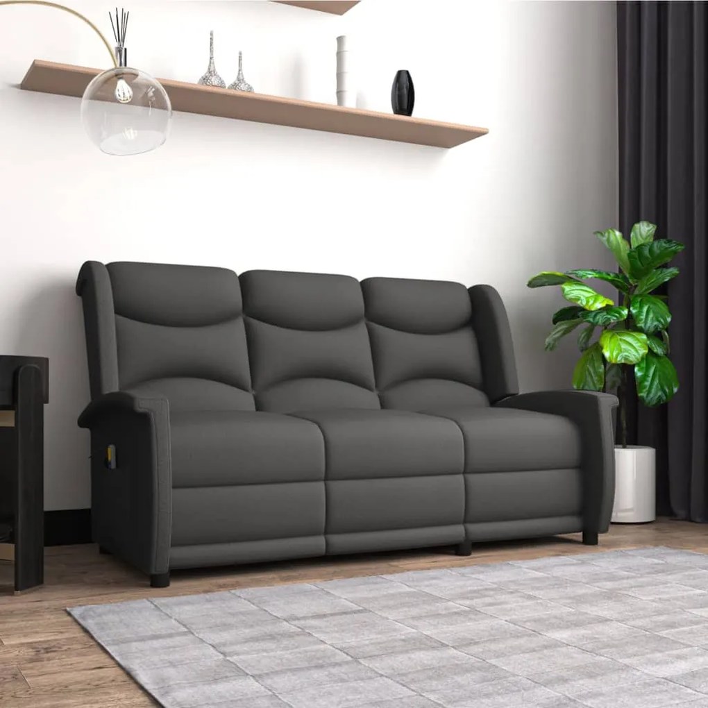 vidaXL Poltrona massagens 3 lug. reclinável microfibra cinza-escuro