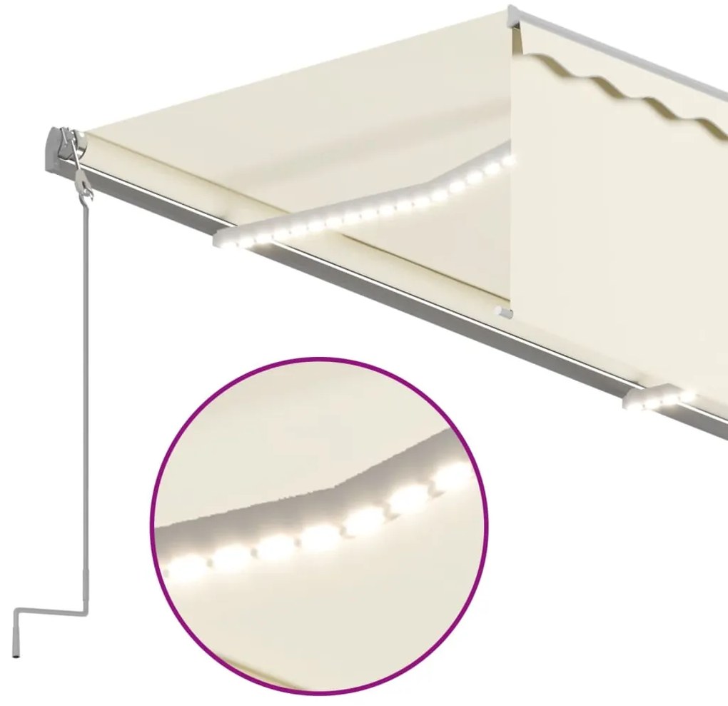 Toldo automático c/ estore/LED/sensor de vento 3x2,5m cor creme