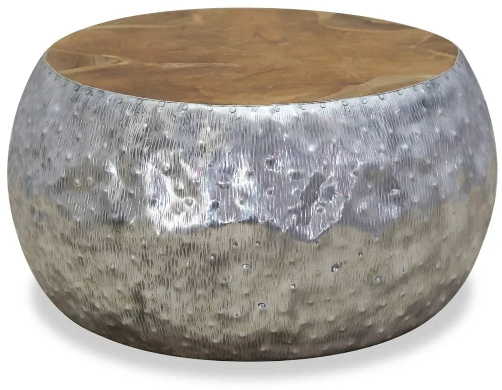 Mesa de centro em teca e alumínio 60x60x30 cm