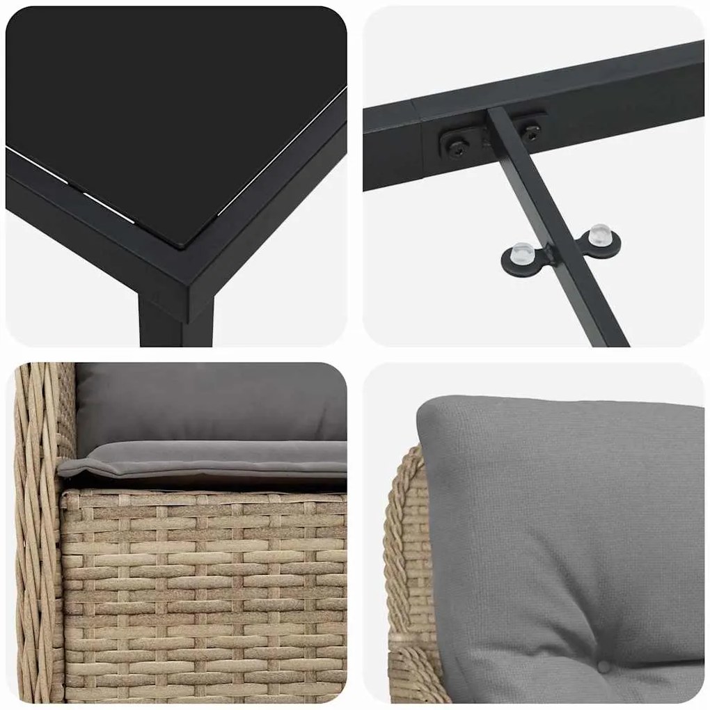 Conjunto de Jantar de Jardim com Almofadas Bege Vime PE