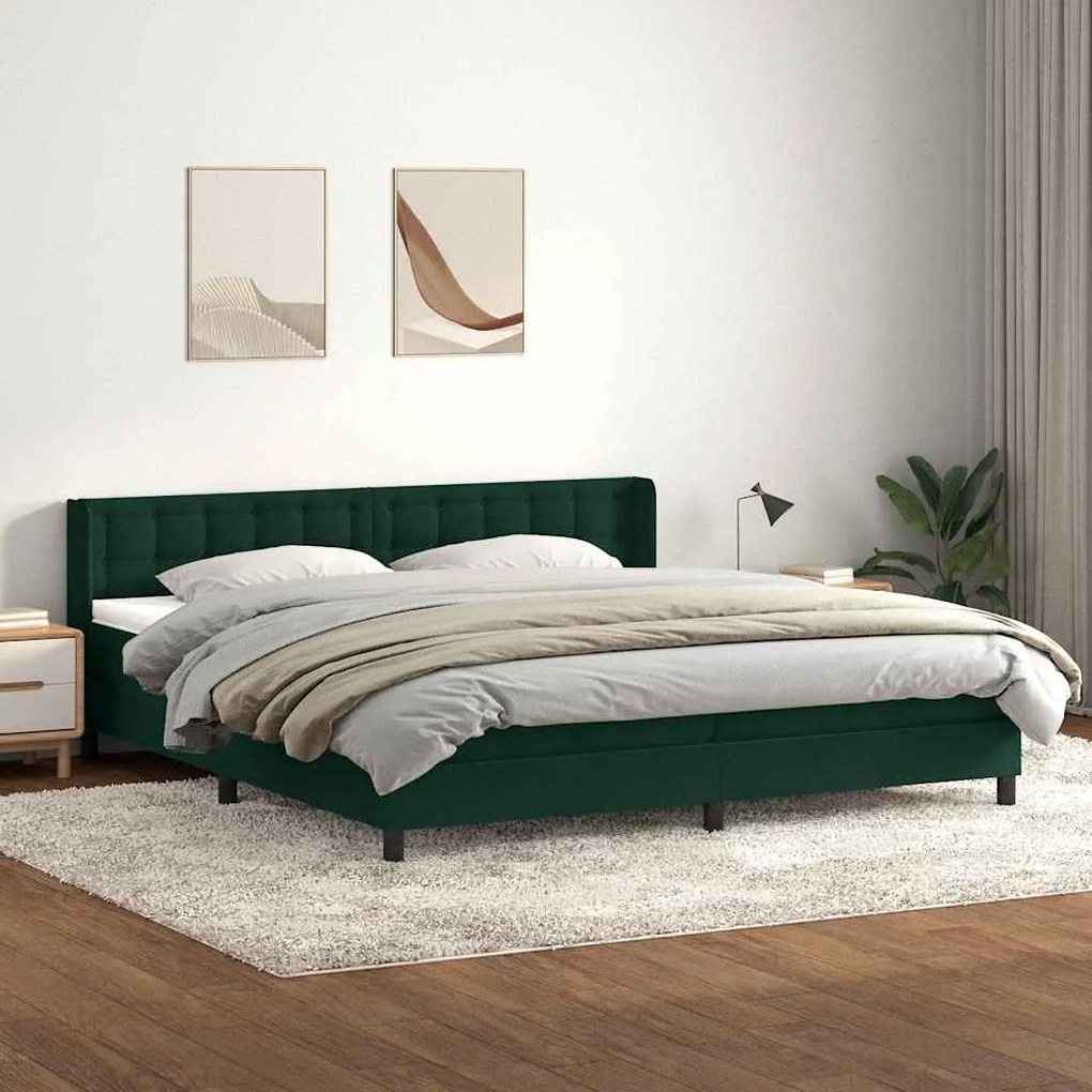 vidaXL Cama com molas colchão 200x210 cm veludo verde-escuro