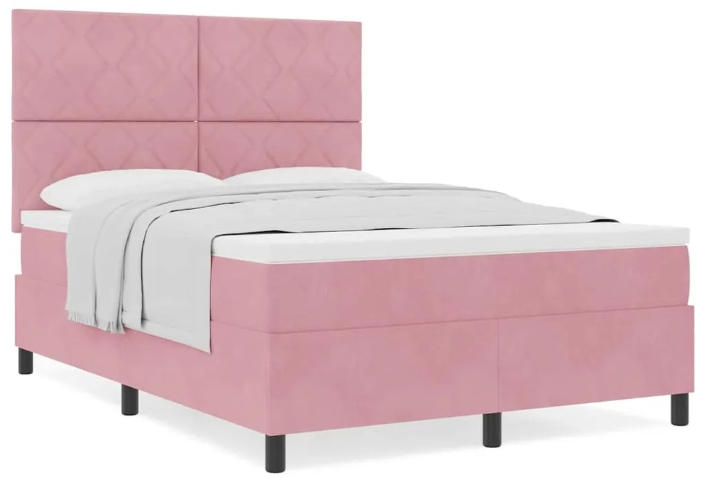 Cama Box com Colchão vidaXL Rosa 160x200 cm Veludo