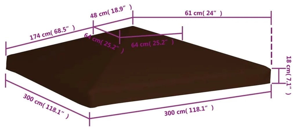 Cobertura de gazebo 310 g/m² 3x3 m castanho