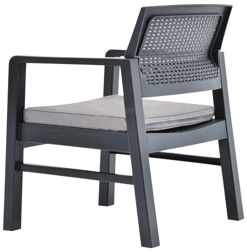 3 pcs conjunto lounge de jardim c/ almofadões plástico cinzento