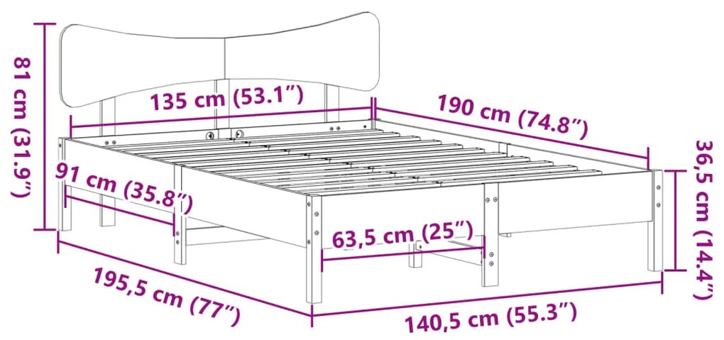 Cama sem colchão 135x190 cm madeira de pinho maciça