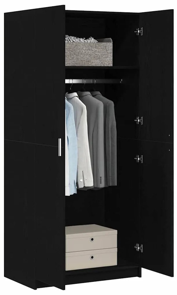 Guarda-roupas Preto Carvalho 80x51x180 cm Madeira de engenharia