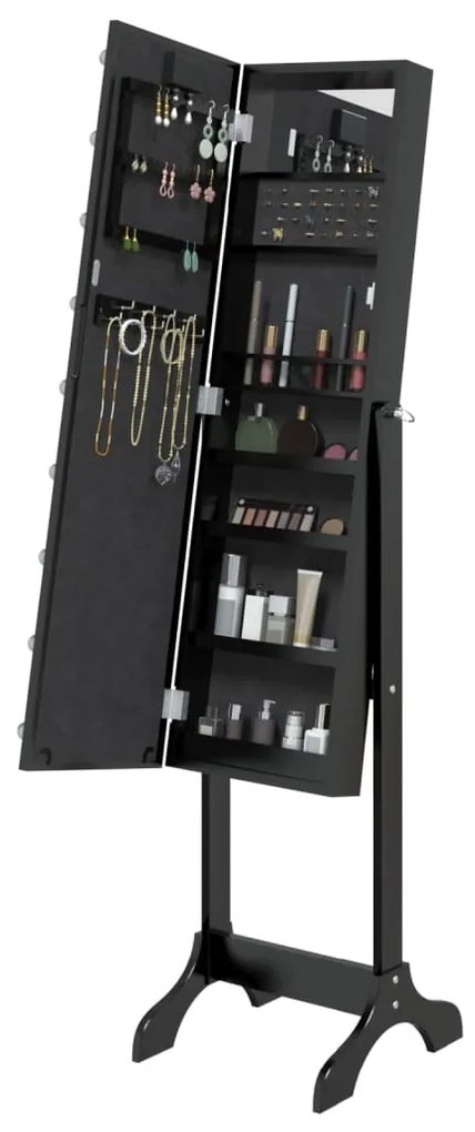 Espelho de pé com luzes LED 34x37x146 cm preto