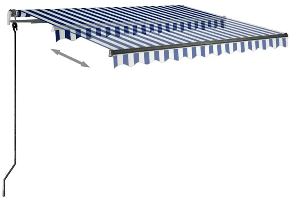 Toldo retrátil manual com LED 350x250 cm azul e branco