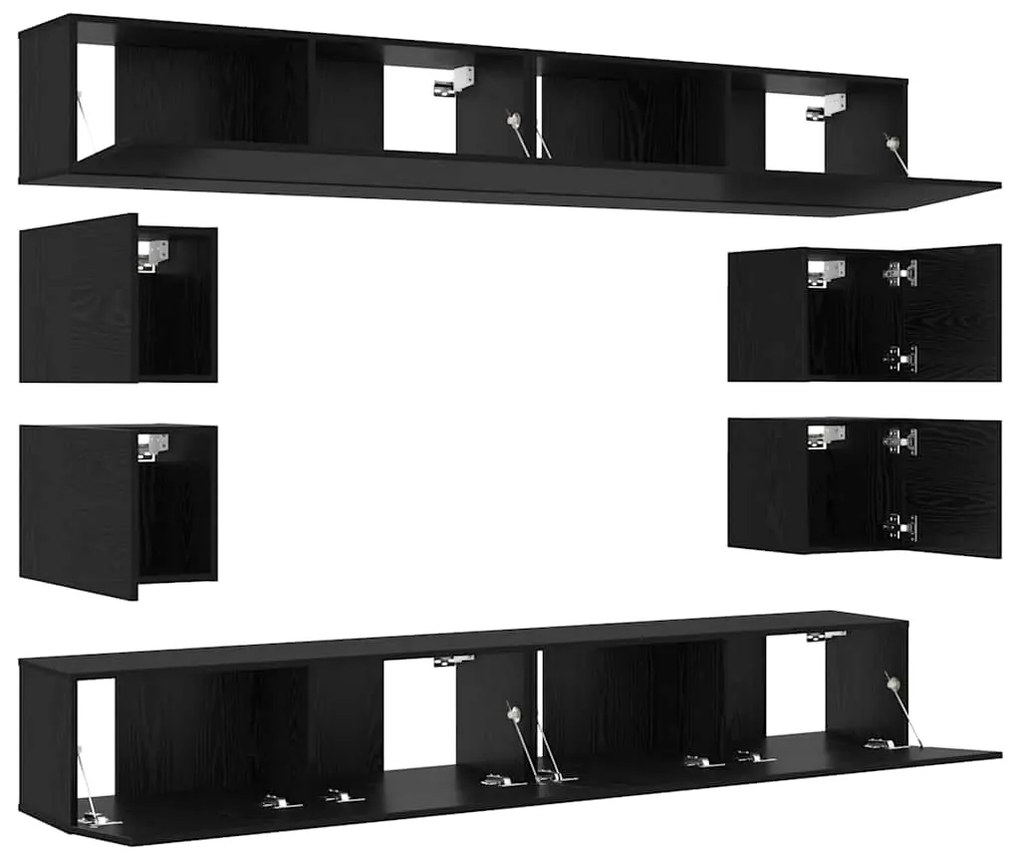 Conjunto de Rack de TV de 8 Peças – Na Parede em Madeira de Carvalho P