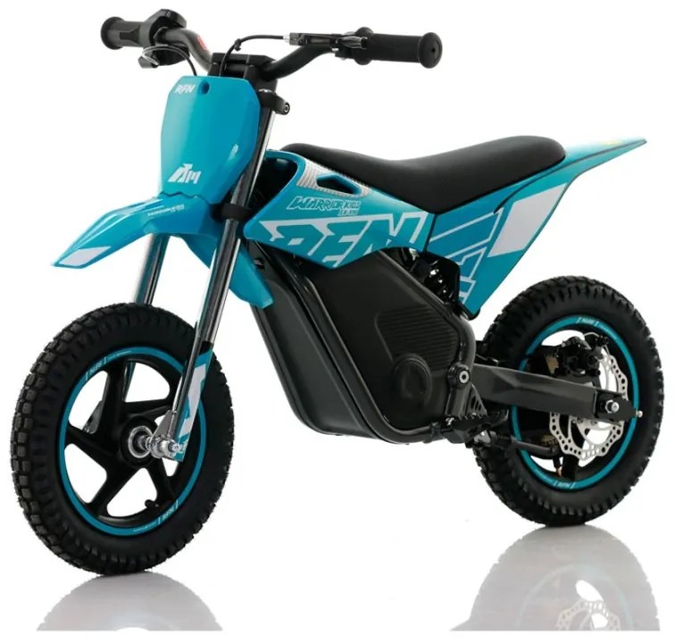 Mini moto eléctrica velocidade até 13 Km/h C/Limitador  RFN Warrior SX-E150 150W 12” Azul Celeste