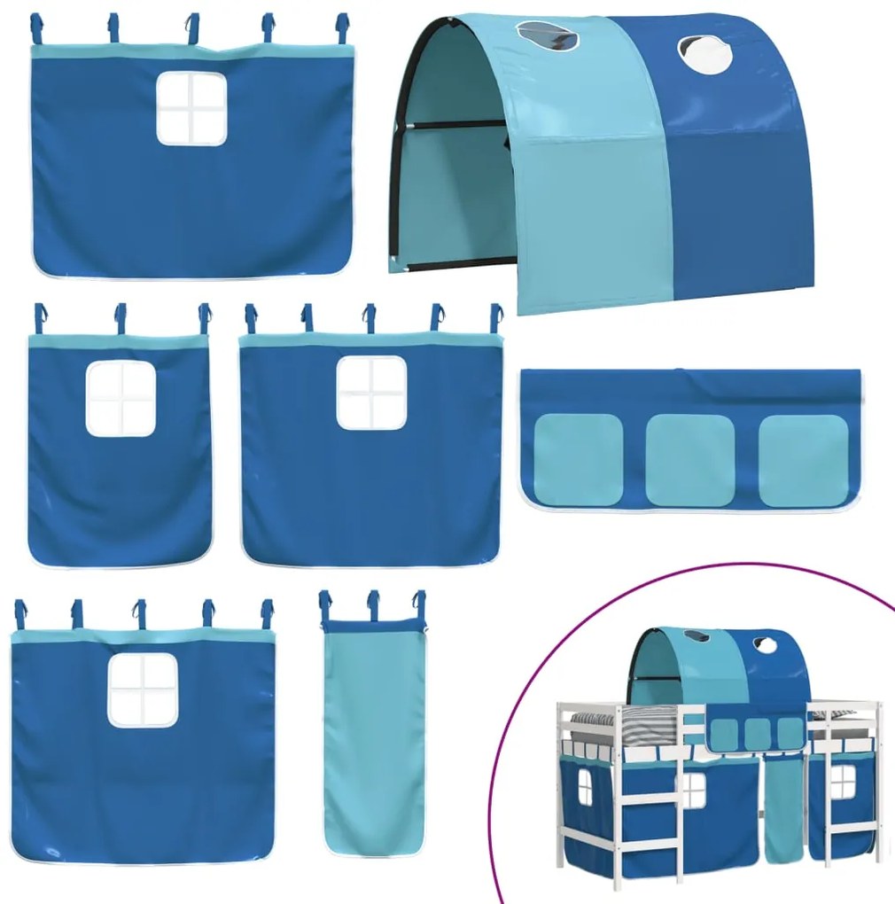 Cama alta p/ criança c/ túnel 90x200 cm pinho maciço azul