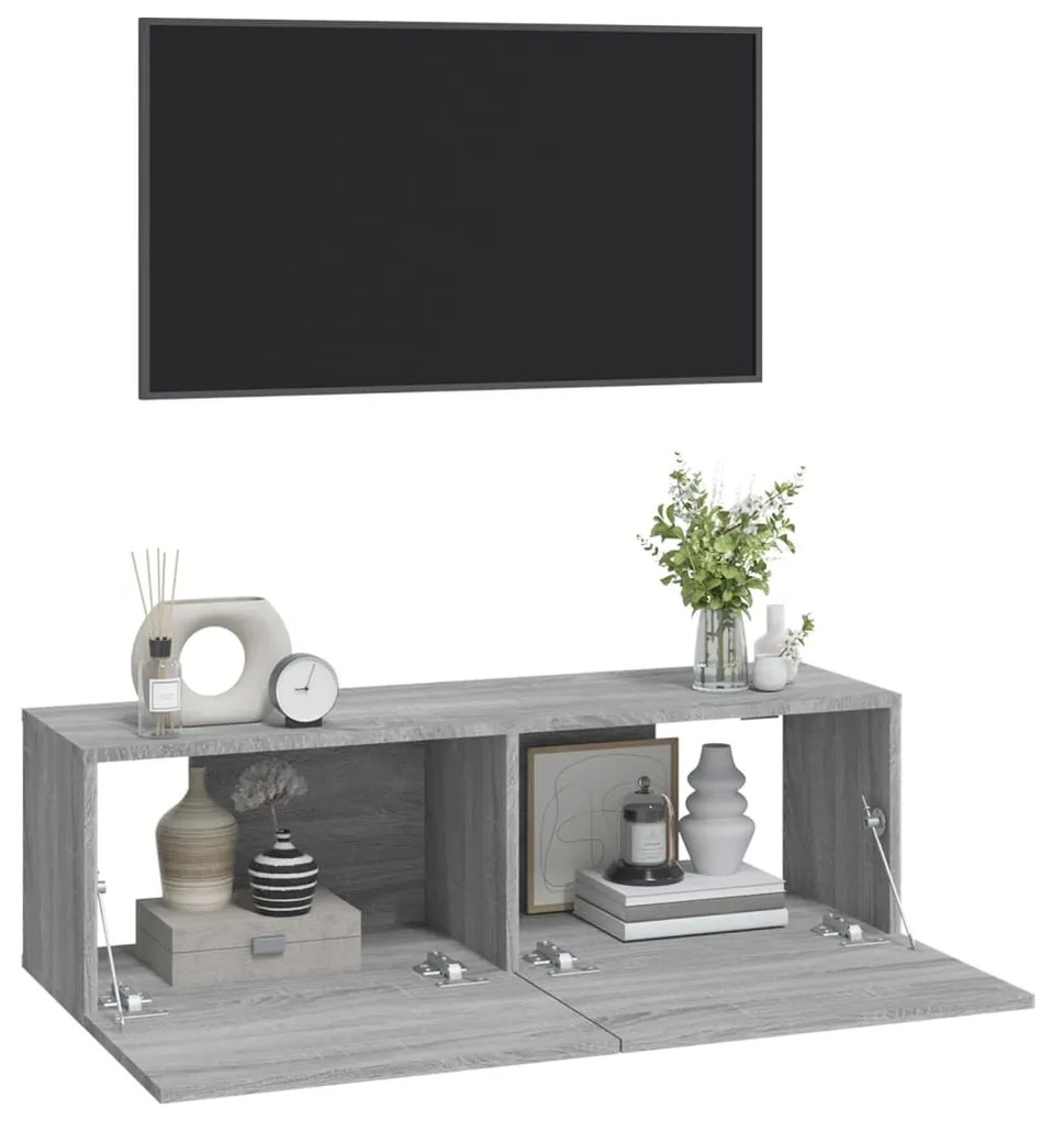Armários parede 2pcs 100x30x30 cm derivados cinza sonoma