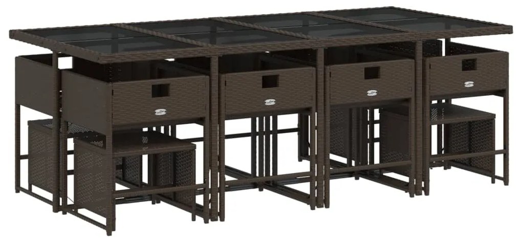 13 pcs conjunto jantar p/ jardim c/ almofadões vime PE castanho